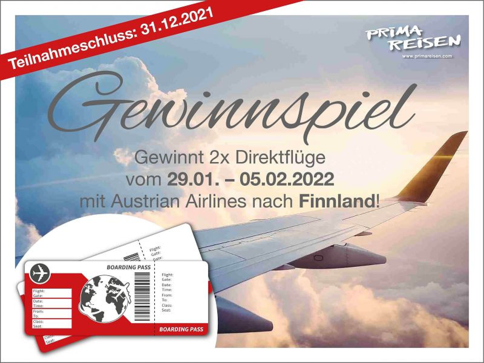 Prima Reisen verlost zwei Flugtickets nach Finnland