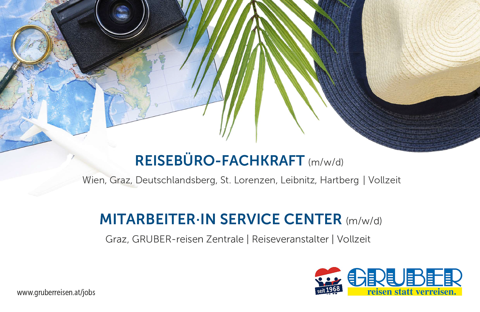 GRUBER-reisen sucht Reisebürofachkräfte und Mitarbeiter*innen Service Center