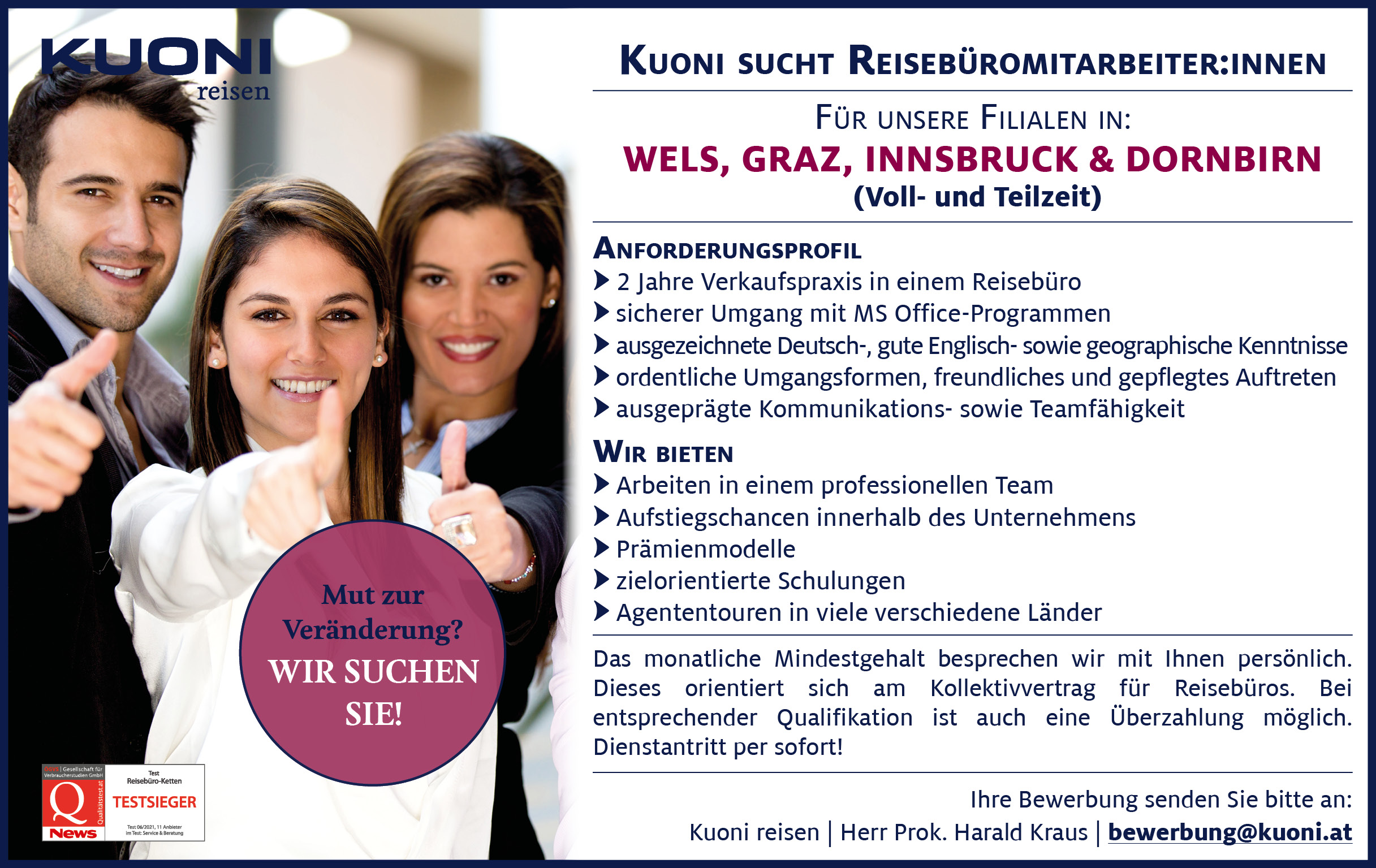 Kuoni sucht neue Reisebüromitarbeiter*innen
