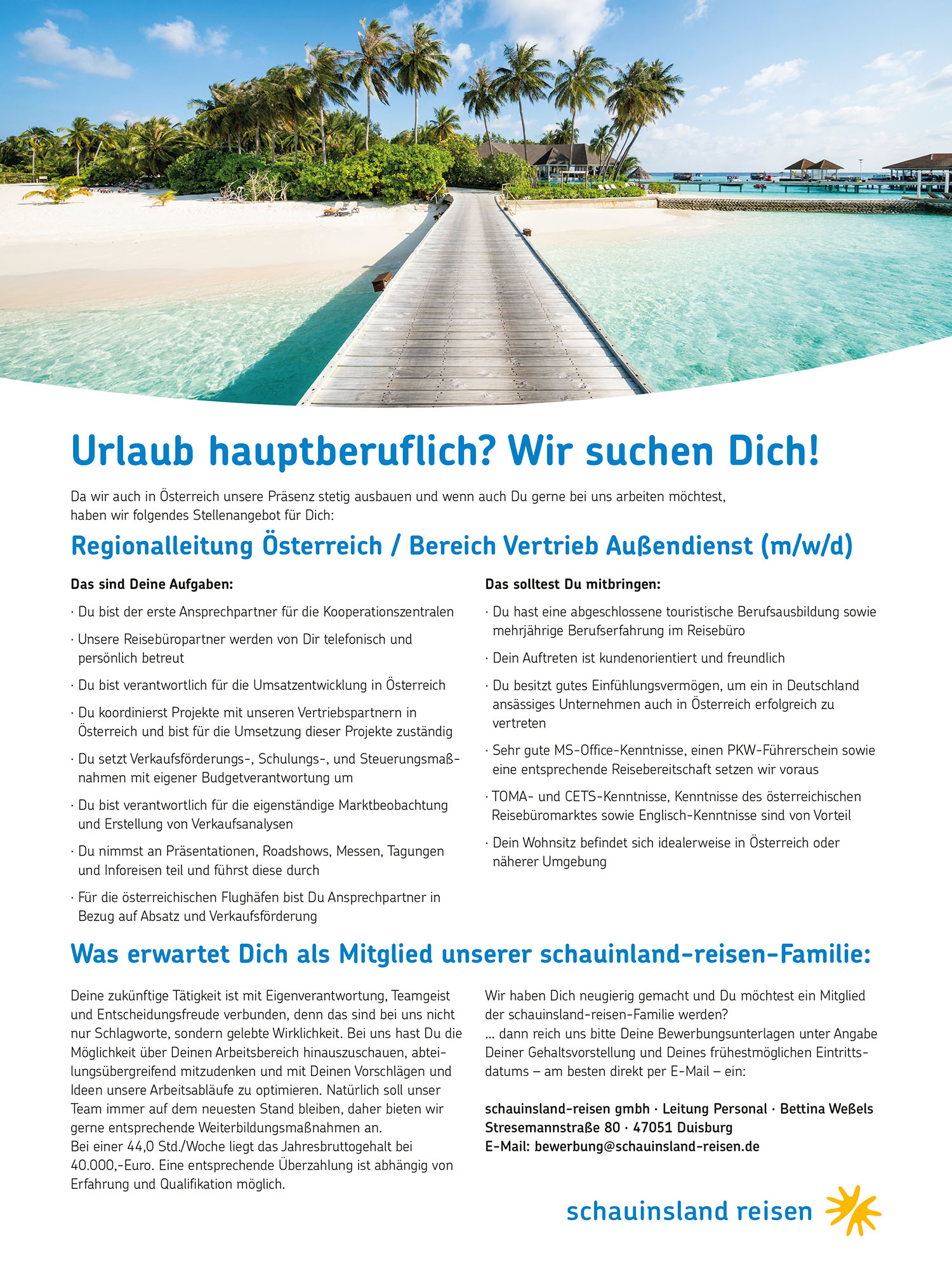 schauinsland-reisen sucht personelle Verstärkung