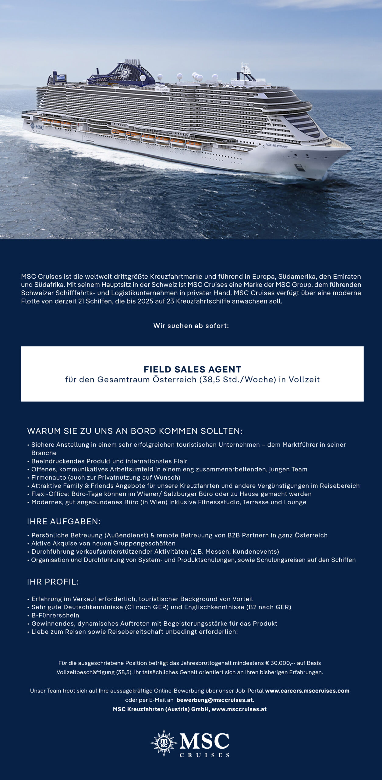 MSC Cruises sucht einen Field Sales Agent (m/w/d)
