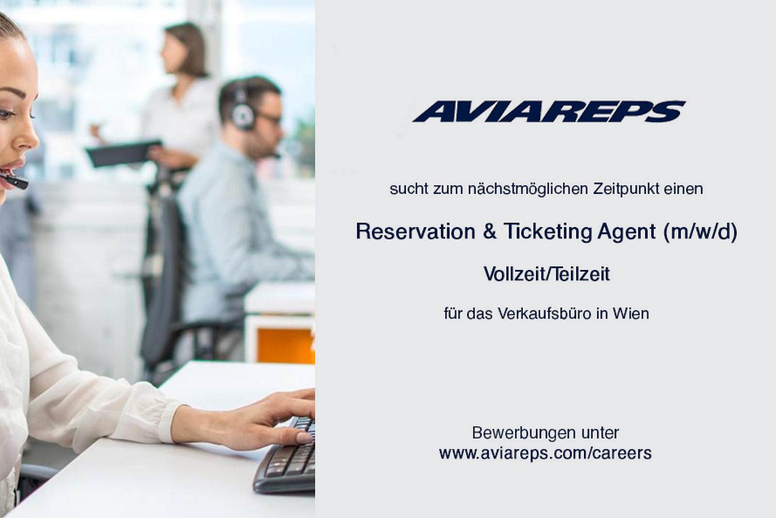 Aviareps sucht Reservation & Ticketing Agent (m/w/d)