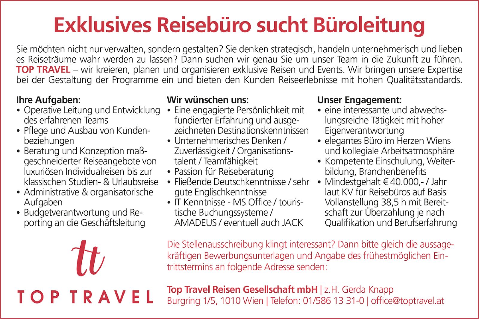 Exklusives Reisebüro sucht Büroleitung